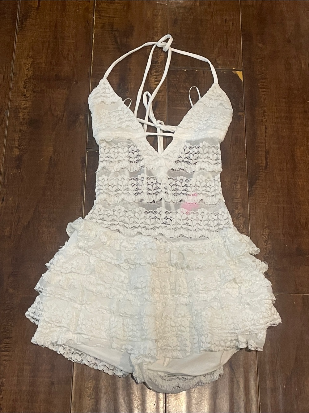 Girls White Lace Halter One-Piece Romper